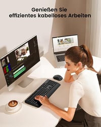 Seenda Bluetooth Billentyűzet és Egér Szett - Ergonomikus, Vezeték Nélküli QWERTZ Kiosztás, Kettős Csatlakozás (2.4G/BT), Csuklótámasszal, W 7