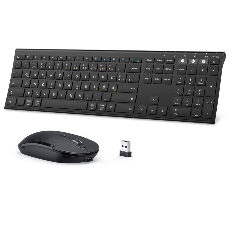 seenda Bluetooth Billentyűzet és Egér Szett - Vezeték Nélküli, Kettős Bluetooth & 2.4G USB, Német Kiosztású, Újratölthető, Mac/Windows/Andro