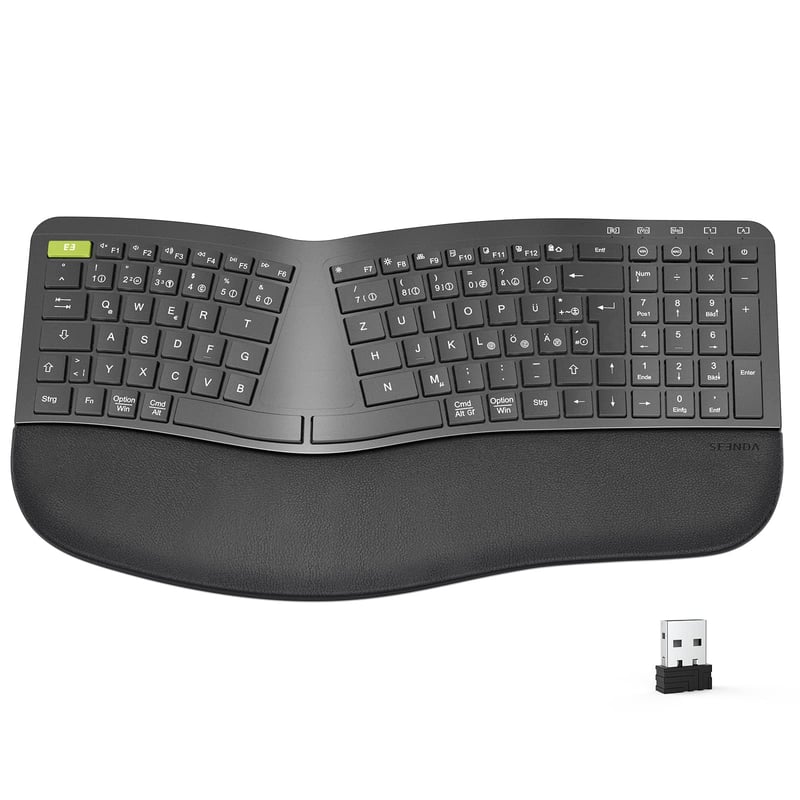 Tastatură wireless ergonomică Seenda, USB, layout german, negru