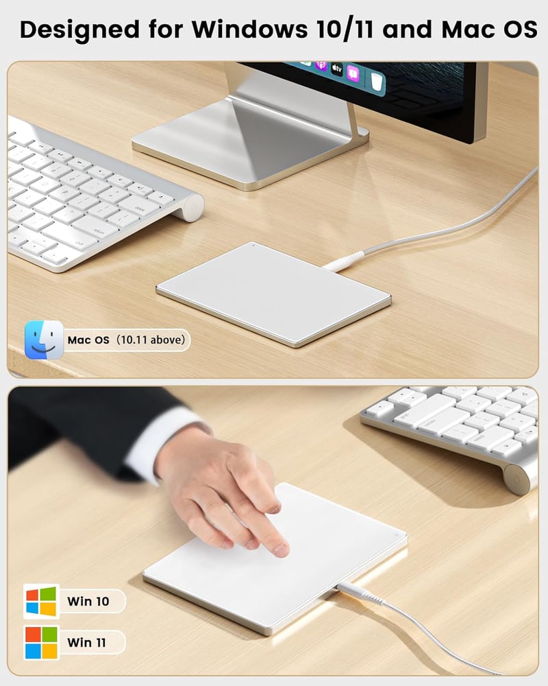 seenda Érintőpad Mac és Windows Rendszerekhez - Precíziós Fém Trackpad Többérintéses Vezérléssel, Vezetékes Touchpad MacBook/PC/Laptop Eszkö