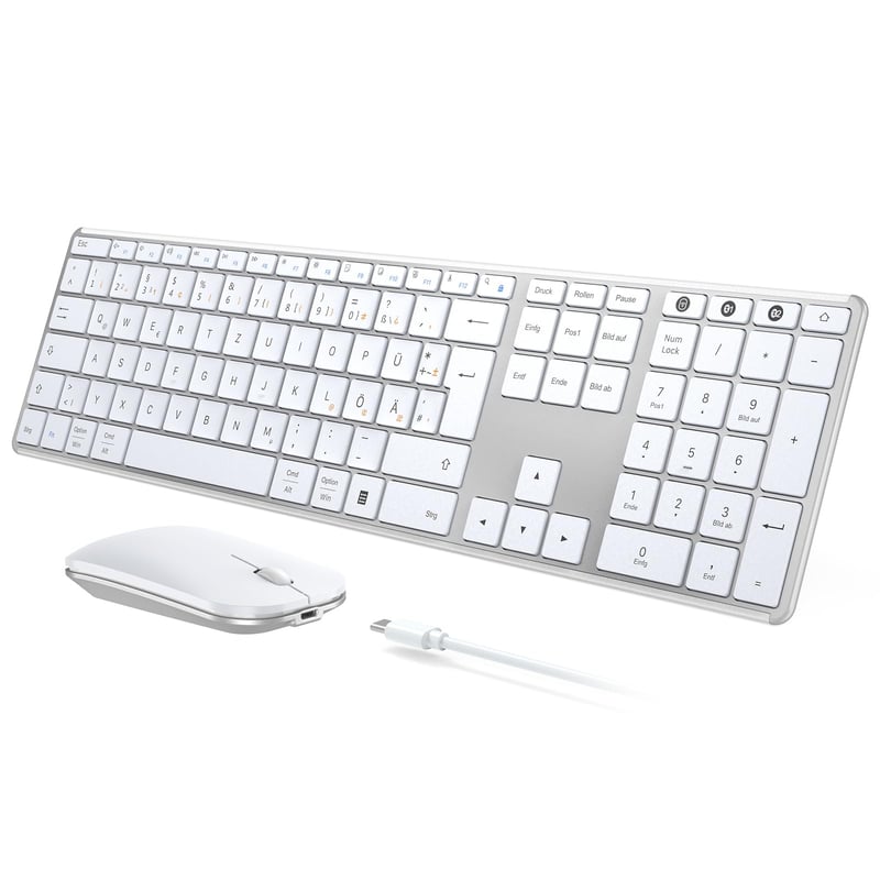 seenda Metalna Bluetooth tipkovnica i miš - Punjivi dual-mode USB/BT bežični QWERTZ tipkovnica za PC/tablet/MacOS uređaje