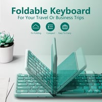 seenda Összecsukható Bluetooth Billentyűzet Érintőpaddal és Telefontartóval, PU Bőr Borítás, Hordozható Utazási Billentyűzet iPad Tablethez Laptophoz - Zsálya Zöld 2