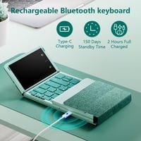 seenda Összecsukható Bluetooth Billentyűzet Érintőpaddal és Telefontartóval, PU Bőr Borítás, Hordozható Utazási Billentyűzet iPad Tablethez Laptophoz - Zsálya Zöld 4