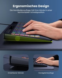 seenda KOE200 Vezetékes Ergonomikus Billentyűzet Csuklótámasszal, Mobiltelefon Tartóval, Háttérvilágítással - QWERTZ Kiosztás, PC/Mac Kompat 4