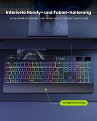 seenda KOE200 Vezetékes Ergonomikus Billentyűzet Csuklótámasszal, Mobiltelefon Tartóval, Háttérvilágítással - QWERTZ Kiosztás, PC/Mac Kompat 5