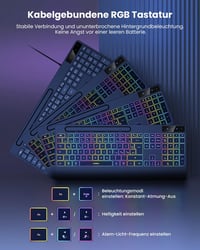 seenda KOE200 Vezetékes Ergonomikus Billentyűzet Csuklótámasszal, Mobiltelefon Tartóval, Háttérvilágítással - QWERTZ Kiosztás, PC/Mac Kompat 2