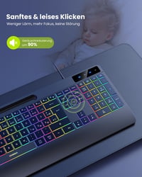 seenda KOE200 Vezetékes Ergonomikus Billentyűzet Csuklótámasszal, Mobiltelefon Tartóval, Háttérvilágítással - QWERTZ Kiosztás, PC/Mac Kompat 6