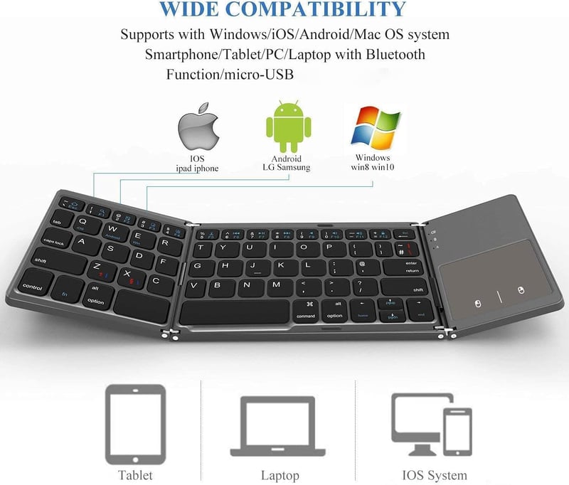 seenda Összehajtható Bluetooth Billentyűzet Érintőpaddal - 2 az 1-ben (Bluetooth + USB) Újratölthető AZERTY Hordozható Billentyűzet PC/Table