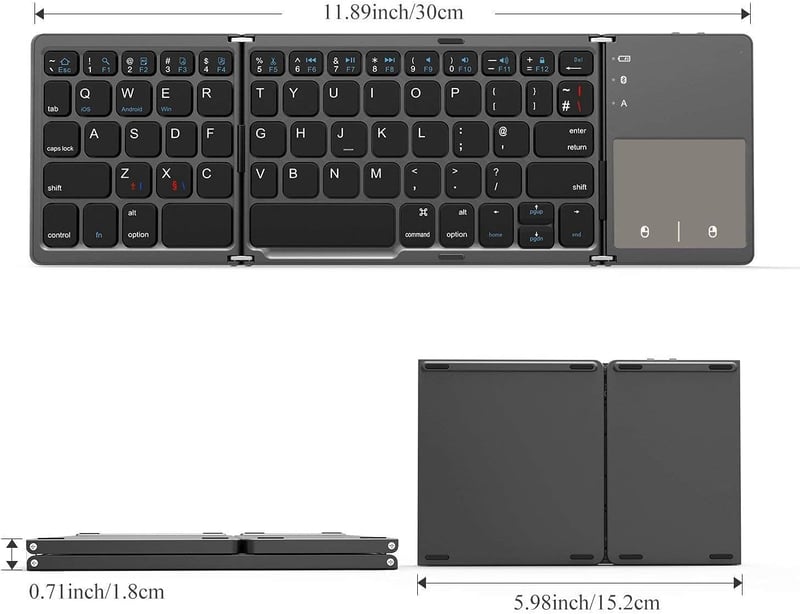 seenda Összehajtható Bluetooth Billentyűzet Érintőpaddal - 2 az 1-ben (Bluetooth + USB) Újratölthető AZERTY Hordozható Billentyűzet PC/Table