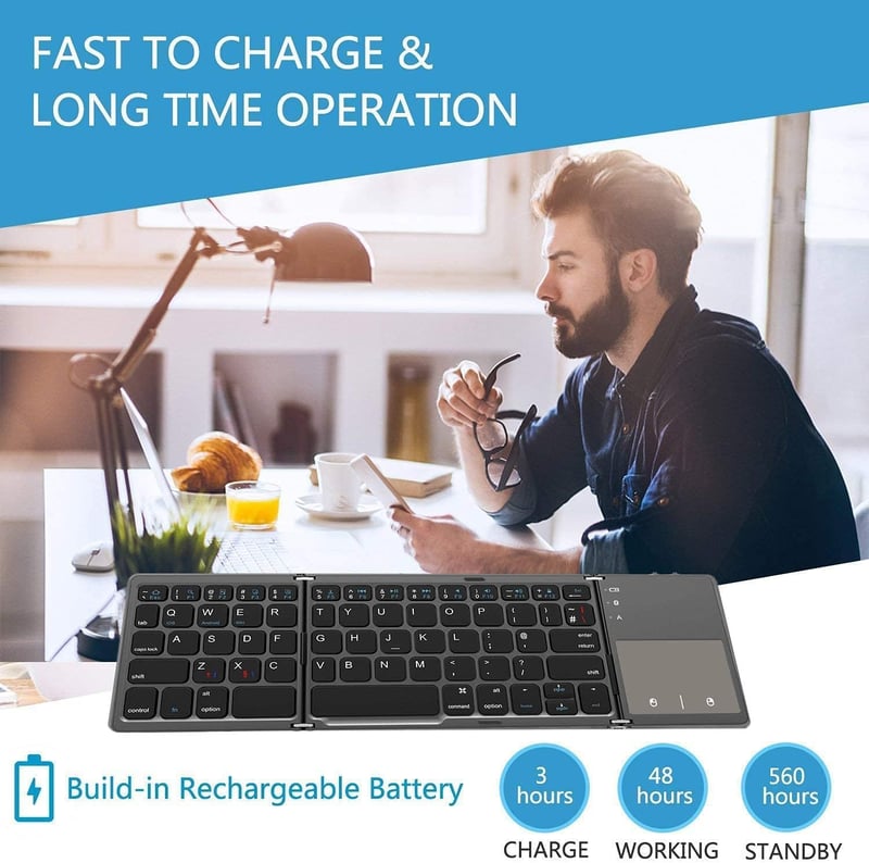 seenda Összehajtható Bluetooth Billentyűzet Érintőpaddal - 2 az 1-ben (Bluetooth + USB) Újratölthető AZERTY Hordozható Billentyűzet PC/Table