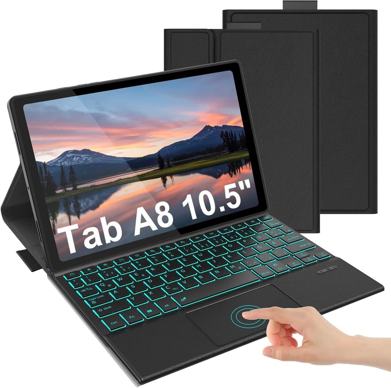 seenda Samsung Galaxy Tab A8 Tok Billentyűzettel - Háttérvilágítású Bluetooth Billentyűzet Érintőpaddal, 10.5" Tablet Védőtok, SM-X200/X205/