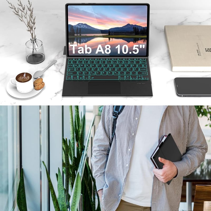 seenda Samsung Galaxy Tab A8 Tok Billentyűzettel - Háttérvilágítású Bluetooth Billentyűzet Érintőpaddal, 10.5" Tablet Védőtok, SM-X200/X205/