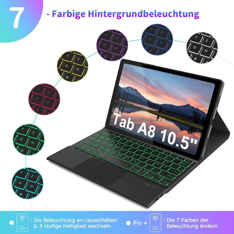 seenda Samsung Galaxy Tab A8 Tok Billentyűzettel - Háttérvilágítású Bluetooth Billentyűzet Érintőpaddal, 10.5" Tablet Védőtok, SM-X200/X205/