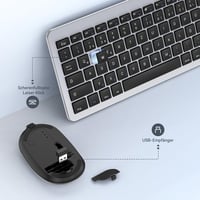 seenda SK38-3 Vezeték Nélküli Billentyűzet Egér Szett, Ultra Vékony Újratölthető Wireless Keyboard Mouse Kombó, Ergonomikus QWERTZ Fekete Ez 4