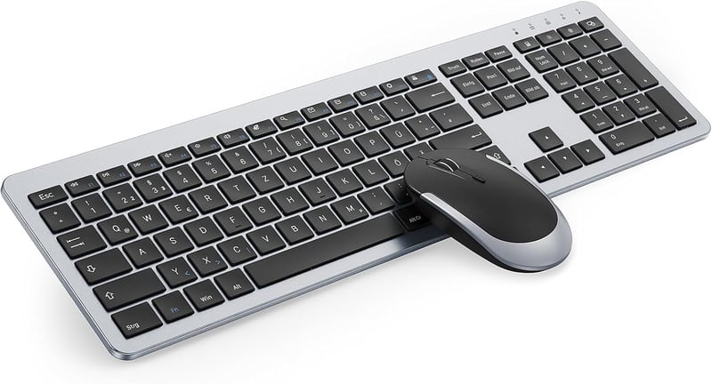 seenda SK38-3 Vezeték Nélküli Billentyűzet Egér Szett, Ultra Vékony Újratölthető Wireless Keyboard Mouse Kombó, Ergonomikus QWERTZ Fekete Ez