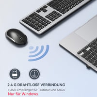 seenda SK38-3 Vezeték Nélküli Billentyűzet Egér Szett, Ultra Vékony Újratölthető Wireless Keyboard Mouse Kombó, Ergonomikus QWERTZ Fekete Ez 2