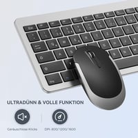 seenda SK38-3 Vezeték Nélküli Billentyűzet Egér Szett, Ultra Vékony Újratölthető Wireless Keyboard Mouse Kombó, Ergonomikus QWERTZ Fekete Ez 5