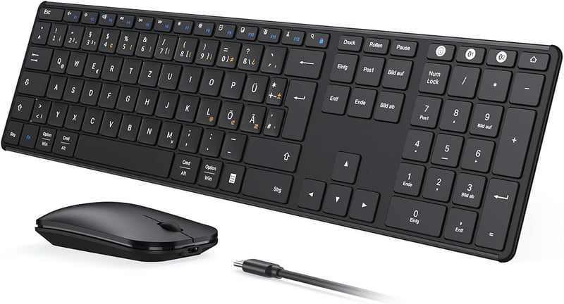 seenda SKM64-3 Bluetooth Billentyűzet és Egér Szett, Fém Kialakítású Újratölthető Kettős Módú USB és Bluetooth Billentyűzet, Ultravékony Cse