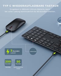 seenda SKM64-3 Bluetooth Billentyűzet és Egér Szett, Fém Kialakítású Újratölthető Kettős Módú USB és Bluetooth Billentyűzet, Ultravékony Cse 4