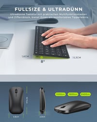 seenda SKM64-3 Bluetooth Billentyűzet és Egér Szett, Fém Kialakítású Újratölthető Kettős Módú USB és Bluetooth Billentyűzet, Ultravékony Cse 6