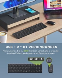 seenda SKM64-3 Bluetooth Billentyűzet és Egér Szett, Fém Kialakítású Újratölthető Kettős Módú USB és Bluetooth Billentyűzet, Ultravékony Cse 2