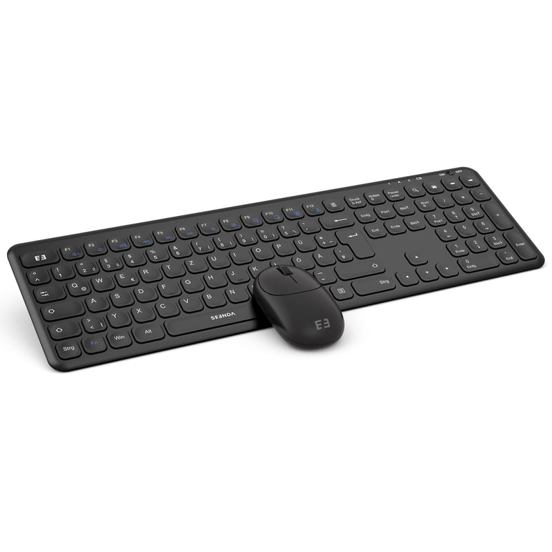 Set tastatură și mouse wireless ultra-subțiri Seenda, QWERTZ, silențioase, negru