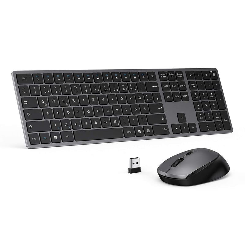 Set tastatură și mouse wireless ultra-subțire Seenda, layout german QWERTZ, gri spațial