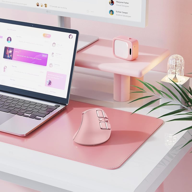 seenda Vertikális Ergonomikus Egér - Bluetooth + 2.4G Vezeték Nélküli, Rózsaszín, Újratölthető, Többeszközös Kompatibilitás Windows/Mac/Andr