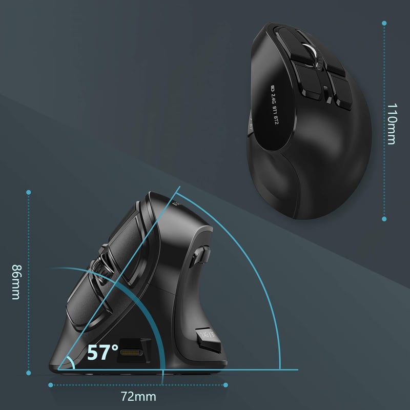seenda Vertikális Ergonomikus Egér - Bluetooth 5.0 + 2.4G Vezeték Nélküli, Újratölthető, Többeszközös Kompatibilitás Windows/Mac/Android/iOS
