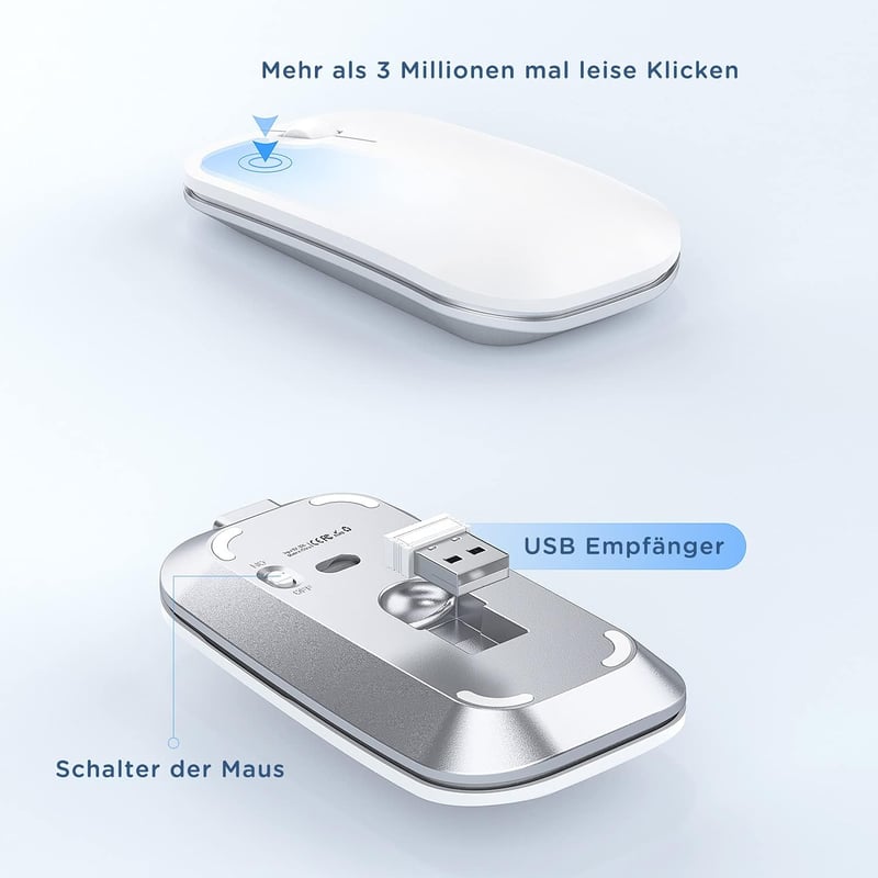seenda Vezeték Nélküli Billentyűzet-Egér Szett - Ultravékony Alumínium QWERTZ Német Kiosztás, Újratölthető, Windows/PC/Laptop/Smart TV Kompa