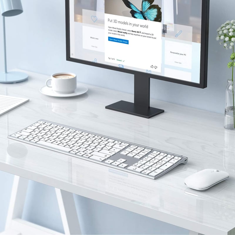seenda Vezeték Nélküli Billentyűzet-Egér Szett - Ultravékony Alumínium QWERTZ Német Kiosztás, Újratölthető, Windows/PC/Laptop/Smart TV Kompa