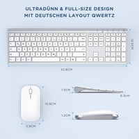 seenda Vezeték Nélküli Billentyűzet-Egér Szett - Ultravékony Alumínium QWERTZ Német Kiosztás, Újratölthető, Windows/PC/Laptop/Smart TV Kompa 4