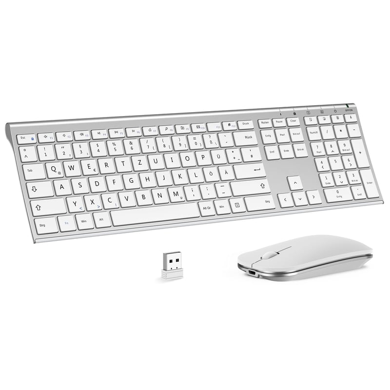 seenda Bežični Komplet Tipkovnice i Miša - Ultra-tanka Aluminijska QWERTZ Njemački Raspored, Punjiva, Kompatibilna s Windows/PC/Laptop/Smart TV