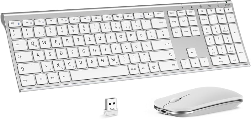 seenda Vezeték Nélküli Billentyűzet-Egér Szett - Ultravékony Alumínium QWERTZ Német Kiosztás, Újratölthető, Windows/PC/Laptop/Smart TV Kompa