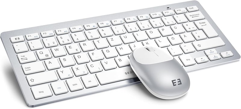 seenda Vezeték Nélküli Billentyűzet és Egér Szett, Kompakt 70% QWERTZ Kiosztás, PC/Laptop/TV Kompatibilis, Ultravékony Dizájn, Fehér-Ezüst