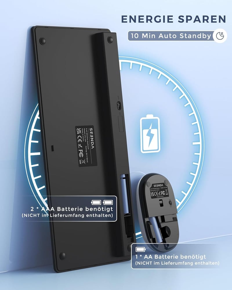 seenda Vezeték Nélküli Billentyűzet és Egér Szett, Kompakt 70% QWERTZ Kiosztású Ultravékony Mini Billentyűzet, USB Vevőegységgel, PC/Laptop/