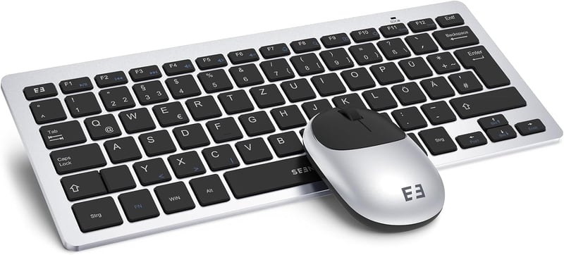 seenda Vezeték Nélküli Billentyűzet és Egér Szett, Kompakt 70% QWERTZ Kiosztású Ultravékony Mini Billentyűzet, USB Vevőegységgel, PC/Laptop/