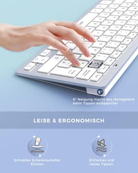 seenda Vezeték Nélküli Billentyűzet és Egér Szett, Kompakt 70% QWERTZ Kiosztás, PC/Laptop/TV Kompatibilis, Ultravékony Dizájn, Fehér-Ezüst 3