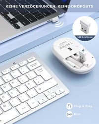 seenda Vezeték Nélküli Billentyűzet és Egér Szett, Kompakt 70% QWERTZ Kiosztás, PC/Laptop/TV Kompatibilis, Ultravékony Dizájn, Fehér-Ezüst 2
