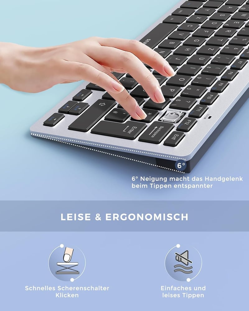 seenda Vezeték Nélküli Billentyűzet és Egér Szett, Kompakt 70% QWERTZ Kiosztású Ultravékony Mini Billentyűzet, USB Vevőegységgel, PC/Laptop/