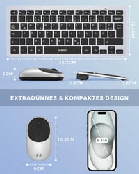 seenda Vezeték Nélküli Billentyűzet és Egér Szett, Kompakt 70% QWERTZ Kiosztású Ultravékony Mini Billentyűzet, USB Vevőegységgel, PC/Laptop/ 3