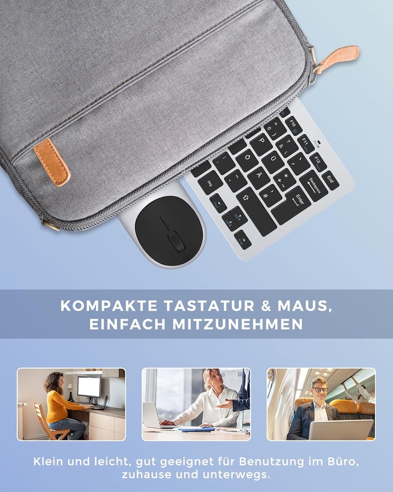 seenda Vezeték Nélküli Billentyűzet és Egér Szett, Kompakt 70% QWERTZ Kiosztású Ultravékony Mini Billentyűzet, USB Vevőegységgel, PC/Laptop/