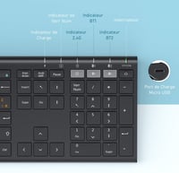seenda Vezeték Nélküli Billentyűzet és Egér Szett - Többeszközös Csatlakozás (2.4GHz + BT1 + BT2), Újratölthető, Vékony, AZERTY Kiosztás, PC 4