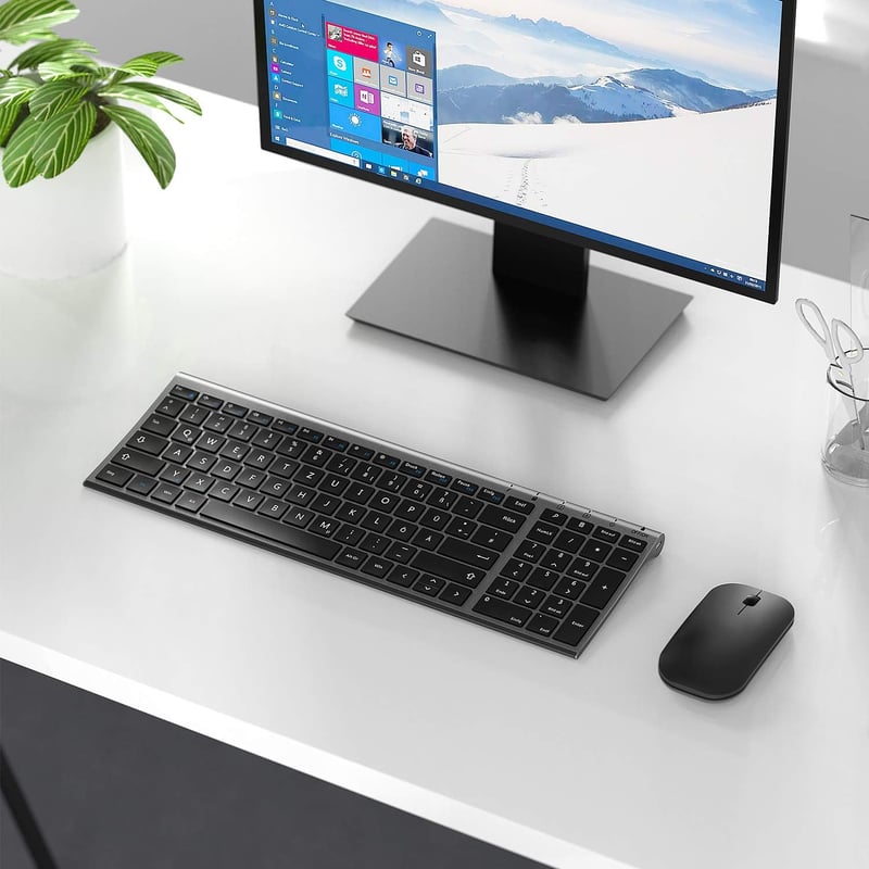 seenda Vezeték Nélküli Billentyűzet és Egér Szett - Ultravékony, Újratölthető, Szürke, 2.4GHz USB, Laptop és Asztali PC Kompatibilis