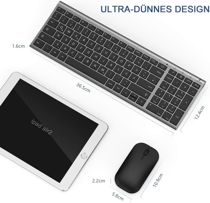 seenda Vezeték Nélküli Billentyűzet és Egér Szett - Ultravékony, Újratölthető, Szürke, 2.4GHz USB, Laptop és Asztali PC Kompatibilis