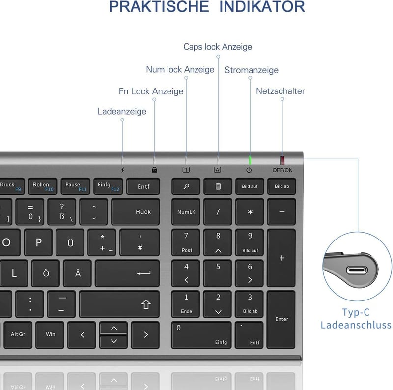 seenda Vezeték Nélküli Billentyűzet és Egér Szett - Ultravékony, Újratölthető, Szürke, 2.4GHz USB, Laptop és Asztali PC Kompatibilis