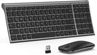seenda Vezeték Nélküli Billentyűzet és Egér Szett - Ultravékony, Újratölthető, Szürke, 2.4GHz USB, Laptop és Asztali PC Kompatibilis 1