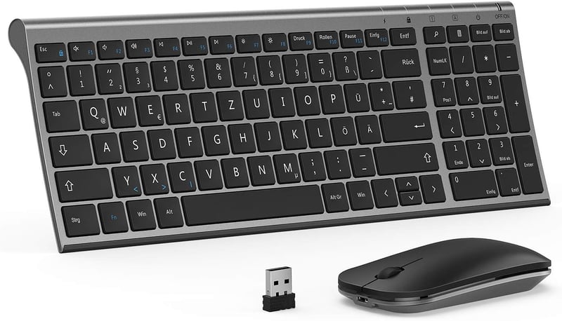 seenda Vezeték Nélküli Billentyűzet és Egér Szett - Ultravékony, Újratölthető, Szürke, 2.4GHz USB, Laptop és Asztali PC Kompatibilis