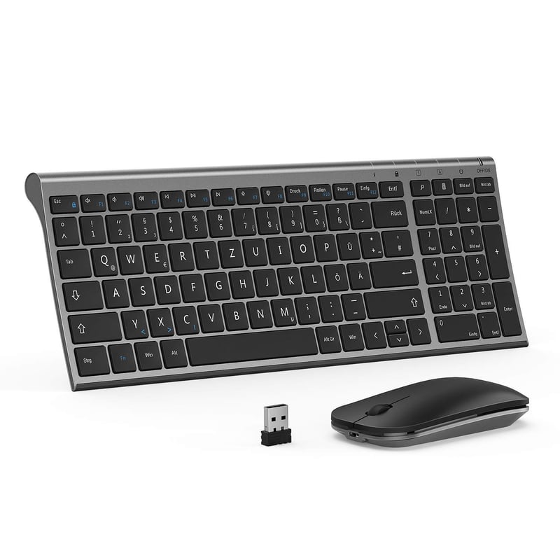 Bezdrôtová klávesnica a myš Seenda – ultratenká, nabíjateľná, sivá, 2,4 GHz USB, kompatibilná s notebookom a stolným PC