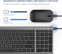 seenda Vezeték Nélküli Billentyűzet és Egér Szett - Ultravékony, Újratölthető, Szürke, 2.4GHz USB, Laptop és Asztali PC Kompatibilis 2